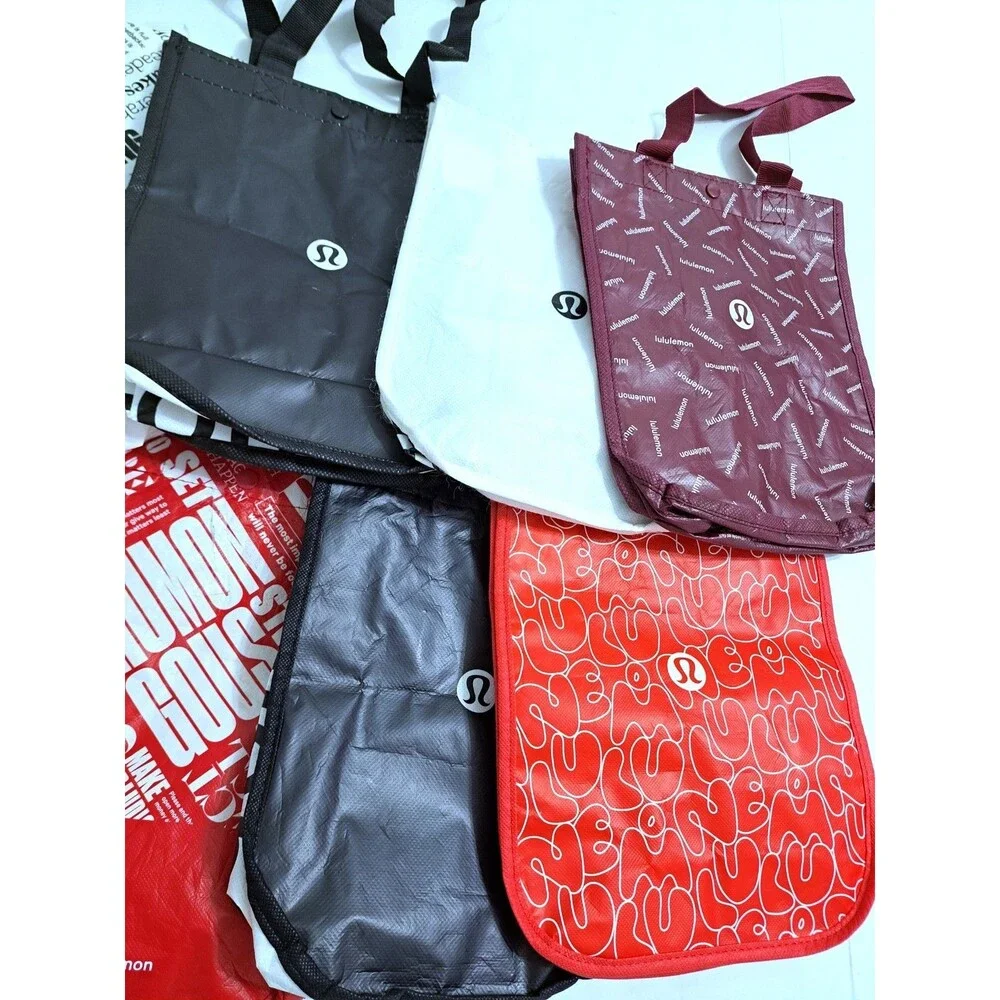 Lululemon Lot of 10 Reusable Shopping Tote Bags Small Red Black White